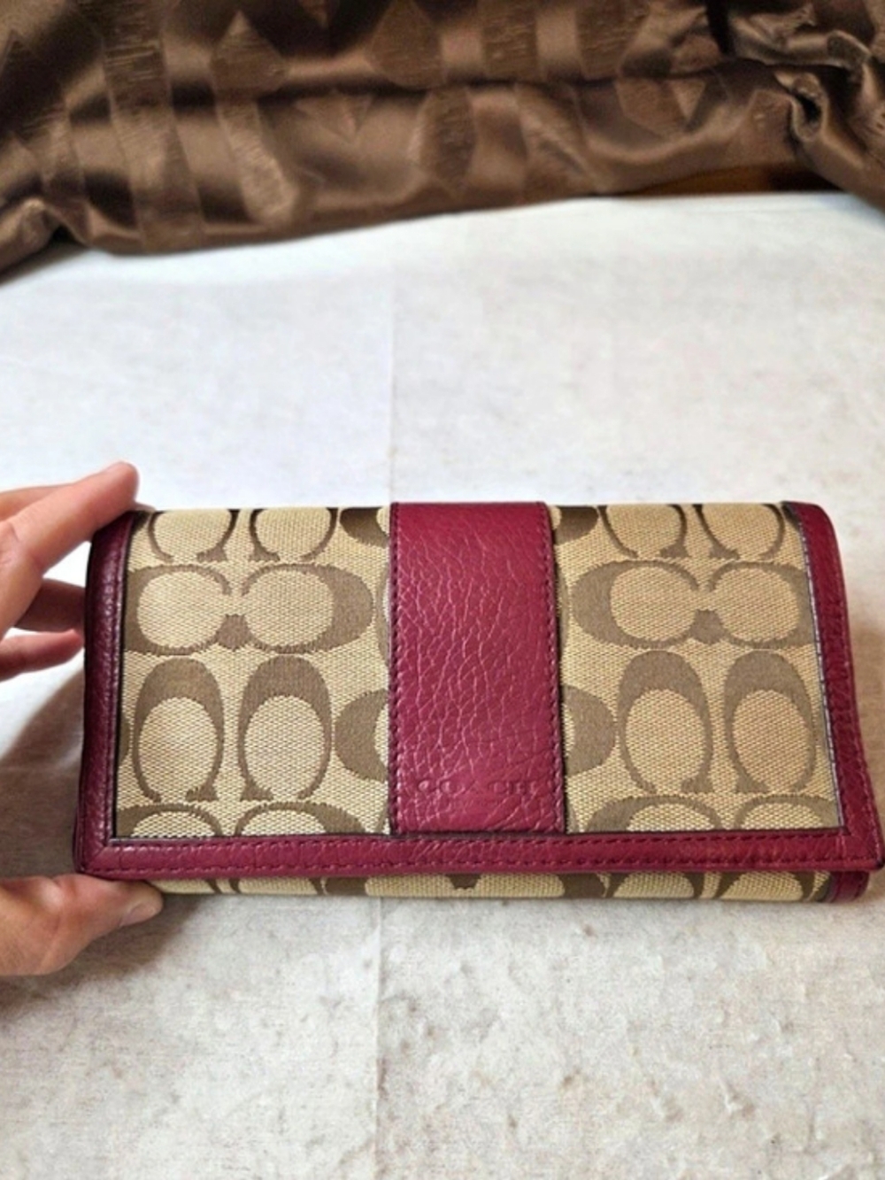 Coach Signature Canvas Continental Wallet Red & Brown